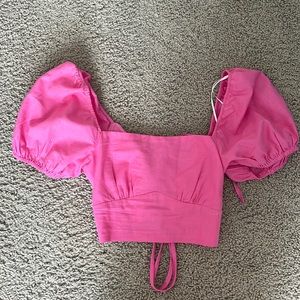 Princess Polly Pink Puff Sleeved Top with a Tie-Up Back